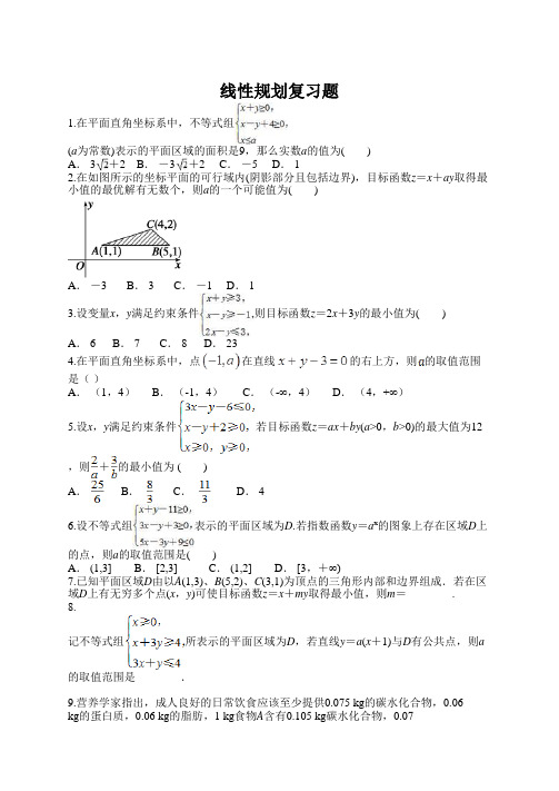 高中数学线性规划复习题含答案