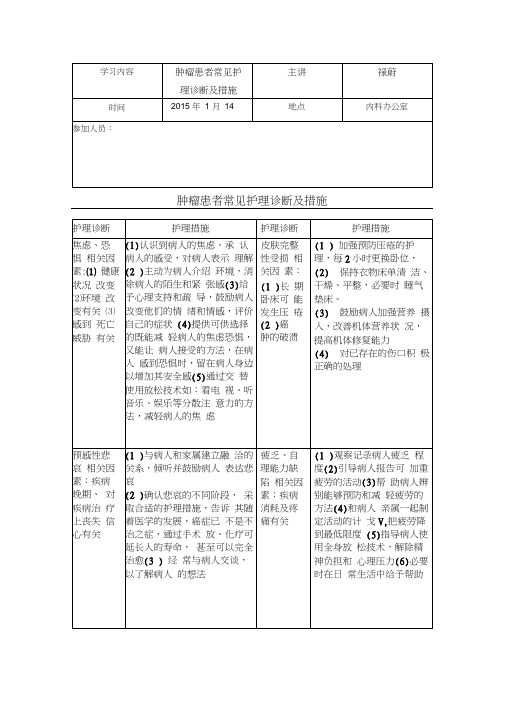 肿瘤患者常见护理诊断及措施