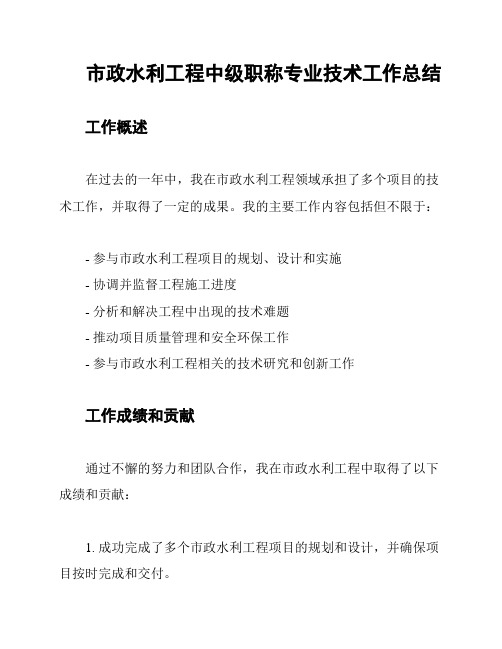 市政水利工程中级职称专业技术工作总结