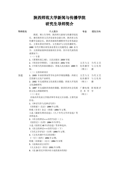 陕西师范大学新闻与传播学院研究生导师简介