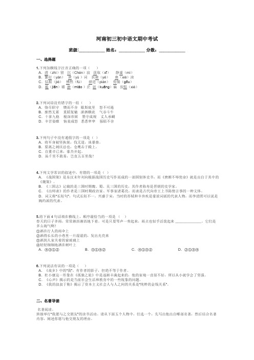 河南初三初中语文期中考试带答案解析
