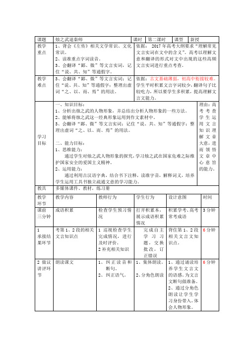 2018-2019学年人教版必修一 烛之武退秦师(第二课时) 教案