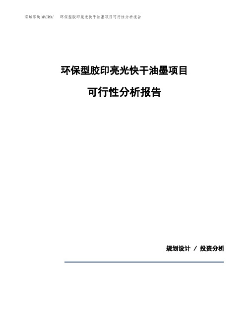 环保型胶印亮光快干油墨项目可行性分析报告(模板参考范文)