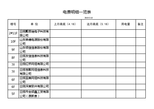 电费明细一览表(原表)