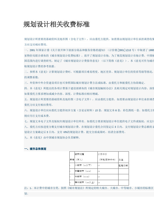 规划设计相关收费标准