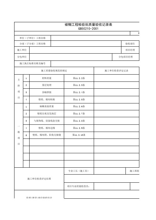 裱糊工程检验批质量验收记录表