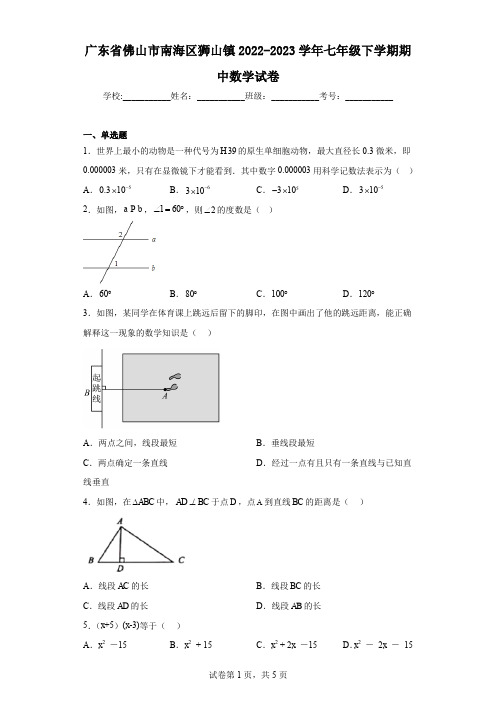 广东省佛山市南海区狮山镇2022-2023学年七年级下学期期中数学试卷