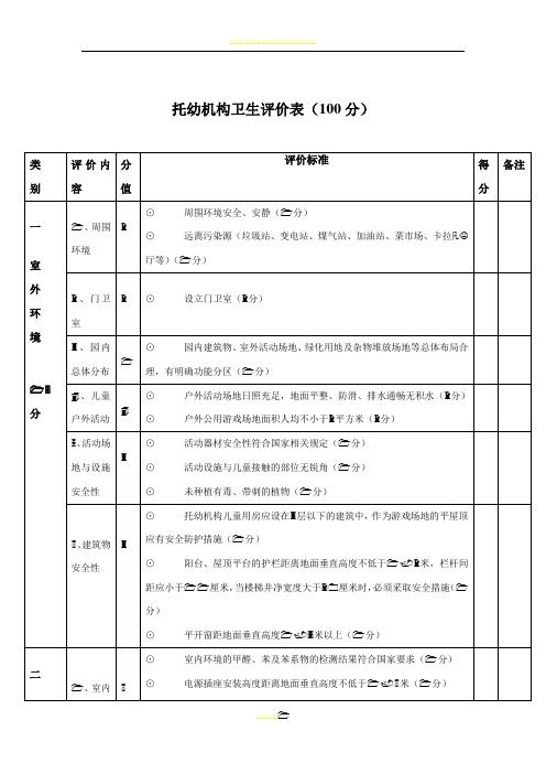 托幼机构卫生评价表