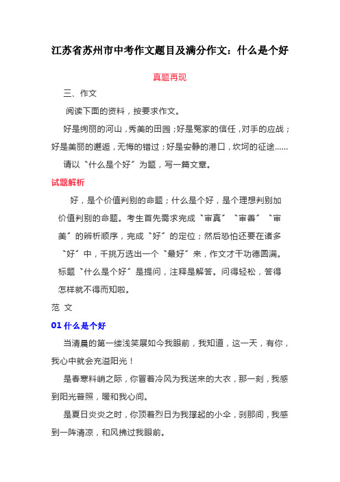 江苏省苏州市中考作文题目及满分作文：什么是个好