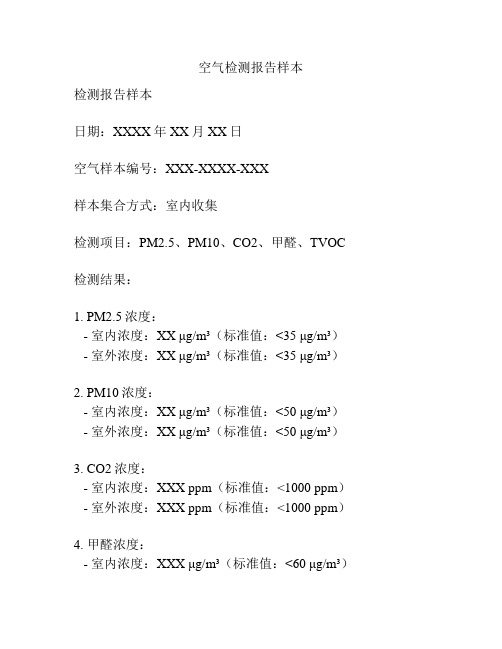 空气检测报告样本