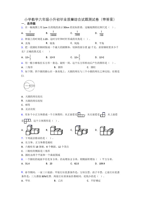 小学数学六年级小升初毕业质量综合试题测试卷(带答案)