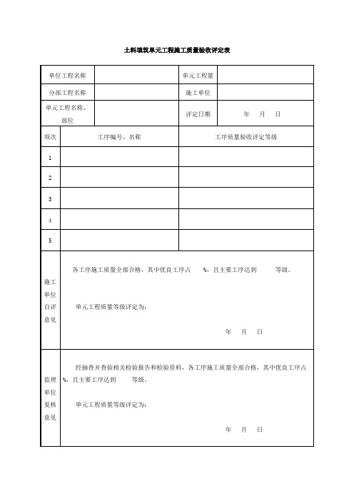 土料填筑单元工程施工质量验收评定表