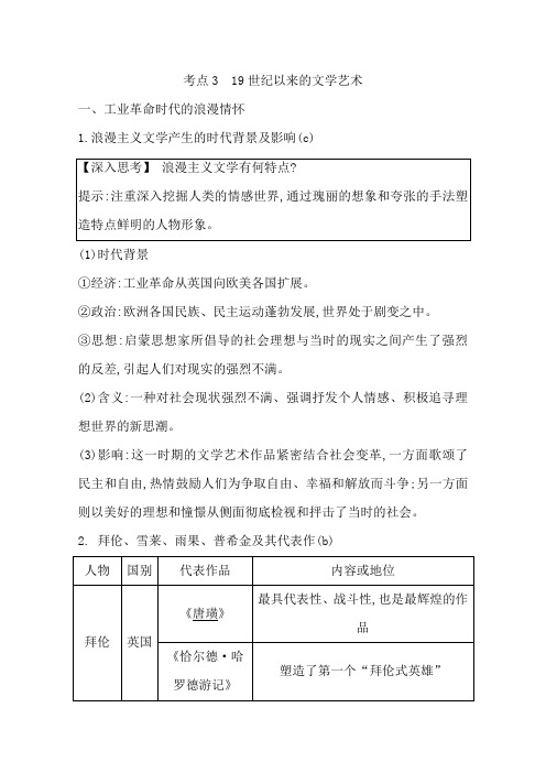 人民版高三历史一轮复习夯实考点专题十三考点319世纪以来的文学艺术