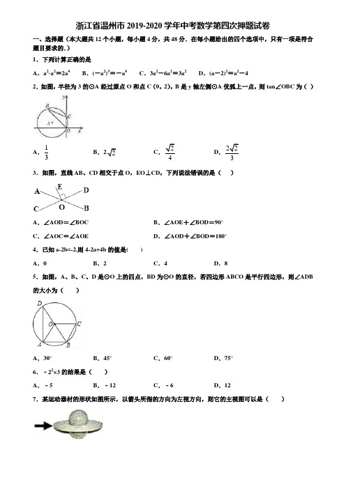 浙江省温州市2019-2020学年中考数学第四次押题试卷含解析