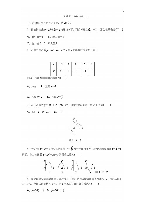 北师大版九年级数学下《第二章二次函数》单元测试题含答案