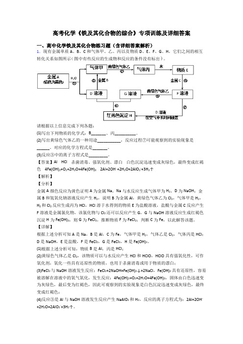 高考化学《铁及其化合物的综合》专项训练及详细答案