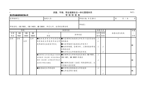 QES管理体系审核检查表