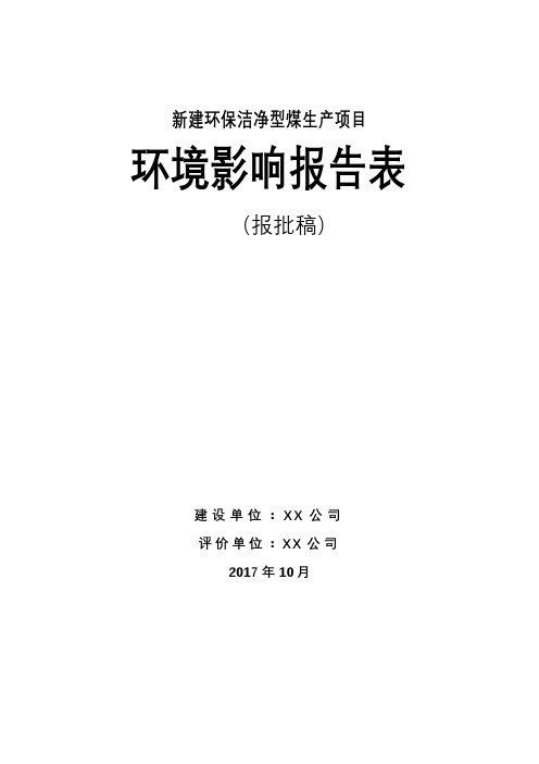 新建环保洁净型煤生产项目环境影响报告表【模板】