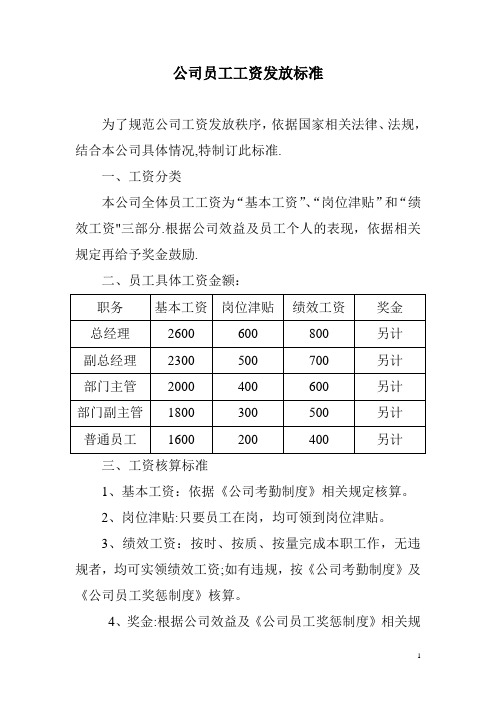 公司员工工资发放标准【范本模板】