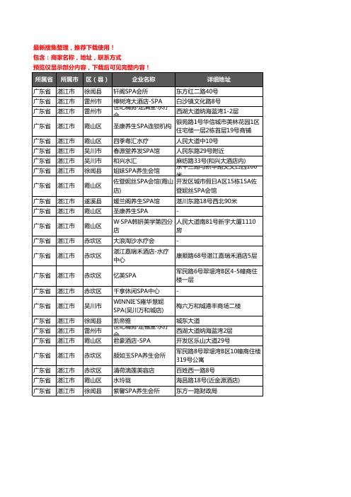 新版广东省湛江市SPA企业公司商家户名录单联系方式地址大全24家