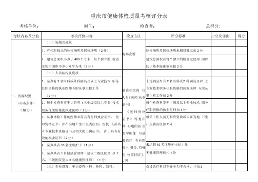 重庆市健康体检质量考核评分表