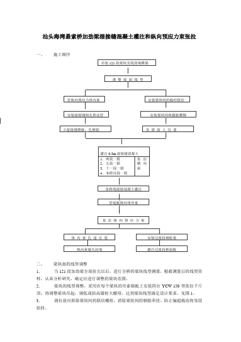 汕头海湾悬索桥加劲梁湿接缝砼灌注和纵向预应力束张拉