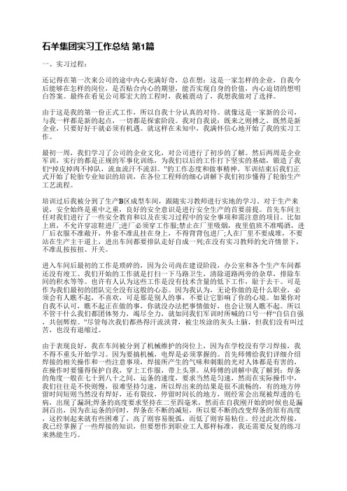 石羊集团实习工作总结(推荐5篇)