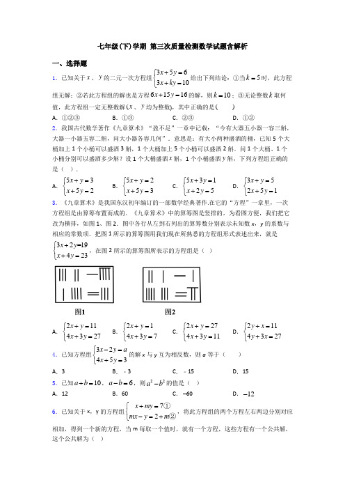 七年级(下)学期 第三次质量检测数学试题含解析