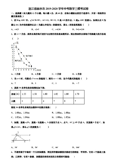 浙江省丽水市2019-2020学年中考数学三模考试卷含解析