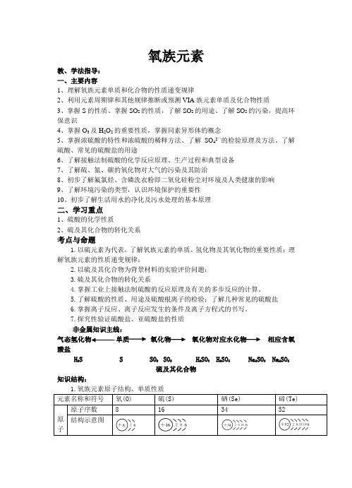 高三化学第一轮复习氧族元素复习教案