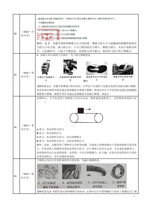 2013年中考分类汇编 各种力1