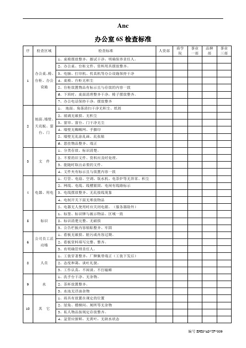 办公室6S检查标准