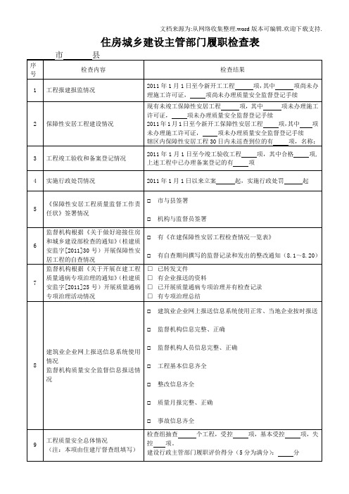 住房城乡建设主管部门履职检查表2国检