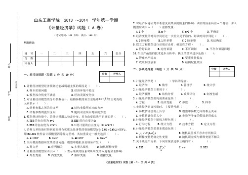 2013年计量经济学试卷