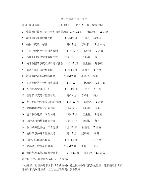 统计办年度工作计划表