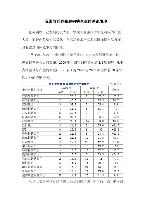 中国与世界先进钢铁企业的差距