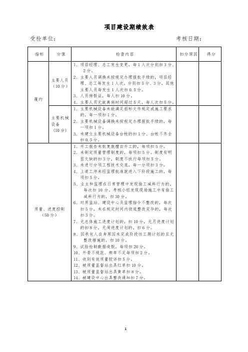 项目建设期绩效表