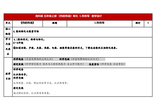 2024年湘教版五年级科学上册5.1热传导(教案)