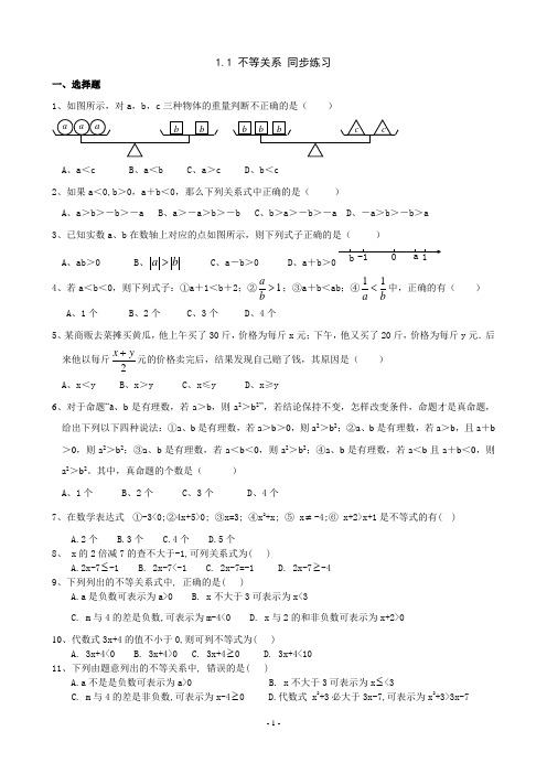 1.1 不等关系 同步练习