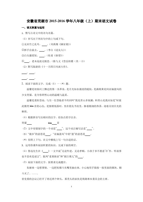 安徽省芜湖市2015-2016学年八年级(上)期末语文试卷(解析版)