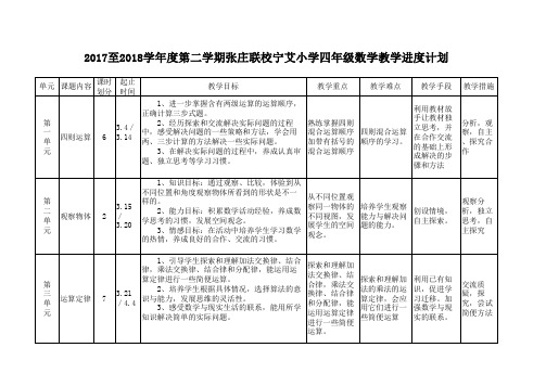 四年级数学计划表第二学期