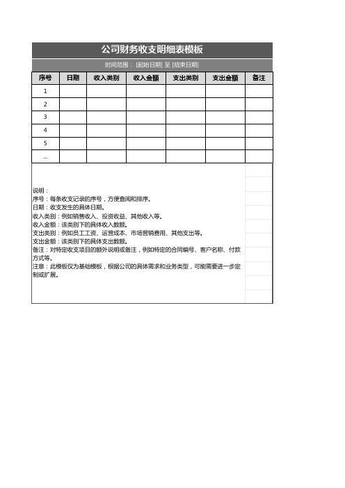 公司财务收支明细表模板