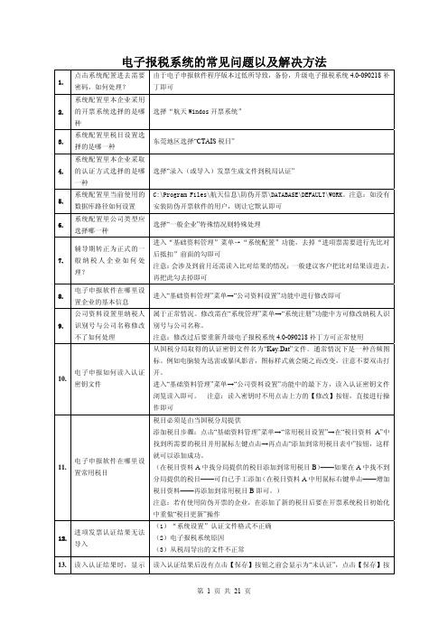 电子报税系统的常见问题