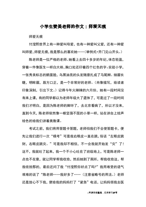 小学生赞美老师的作文：师爱无痕_小学五六年级记事