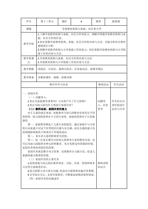 学前教育机构与家庭、社区和小学