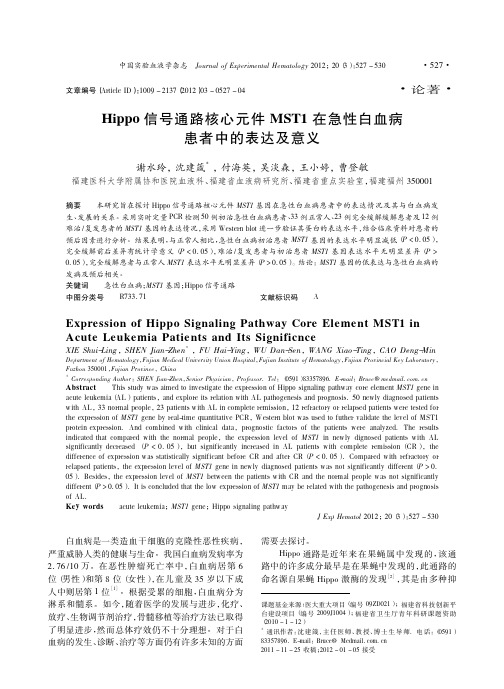 Hippo信号通路核心元件MST1在急性白血病患者中的表达及意义