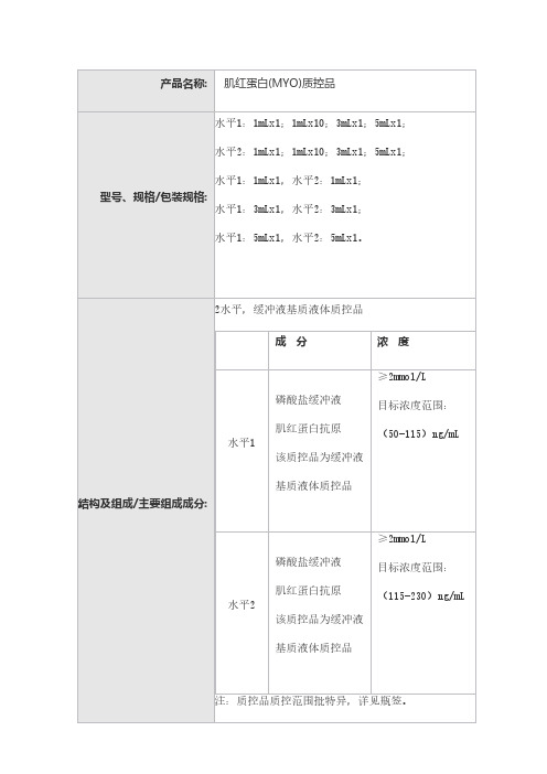 肌红蛋白(MYO)质控品产品技术要求同生时代