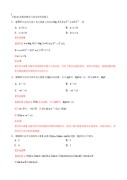 2017-2019年高考真题数学(文)分项汇编_专题02 函数的概念与基本初等函数I