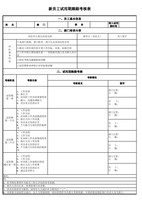 新员工试用期跟踪考核表