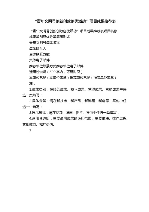 “青年文明号创新创效创优活动”项目成果推荐表